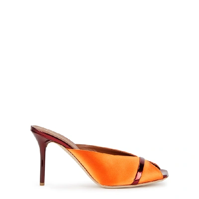 Shop Malone Souliers Lucia 85 Orange Satin And Leather Mules