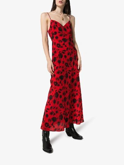 Shop Les Rêveries Daisy Print Silk Maxi Dress In Red