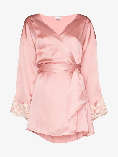 Shop La Perla 'maison' Morgenmantel Mit Spitze In Rosa