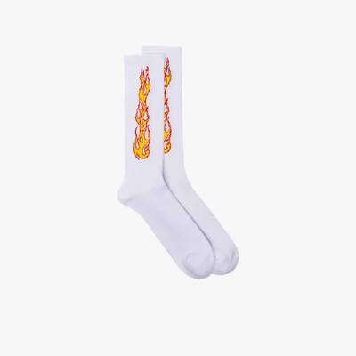 Shop Palm Angels White Flame Intarsia Cotton Blend Socks