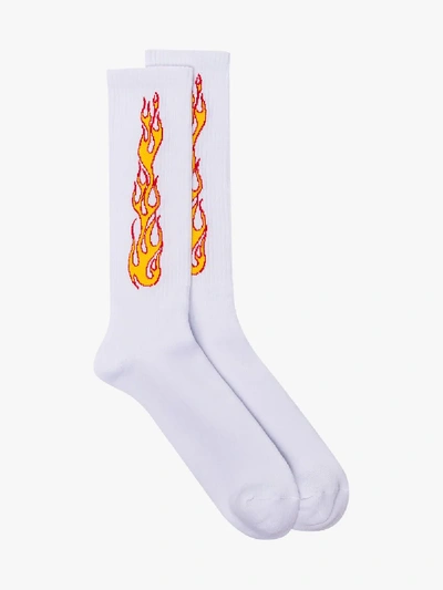 Shop Palm Angels White Flame Intarsia Cotton Blend Socks