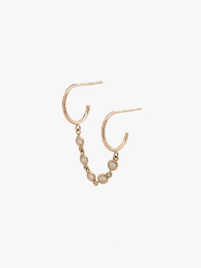 Shop Zoë Chicco 14k Yellow Gold Diamond Chain Double Hoop Earring In Metallic