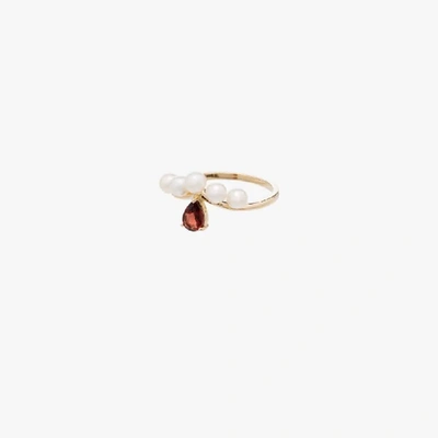 Shop Anissa Kermiche 14k Yellow Gold Age Of Innocence Pearl Garnet Ring In 107 - Metallic:d'ore