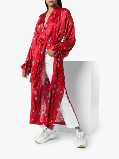 Shop Kirin Mask Print Kimono Robe In Red