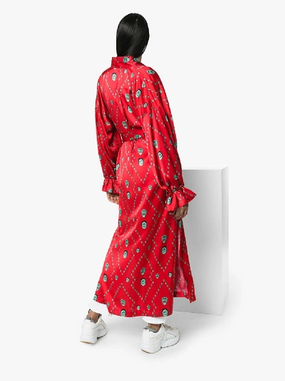 Shop Kirin Mask Print Kimono Robe In Red