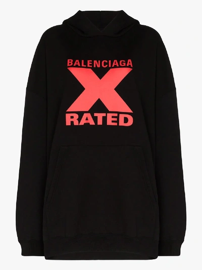 Shop Balenciaga X Rated Cotton Hoodie In Black