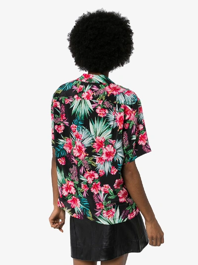 Shop Les Rêveries Tropical Flower Print Silk Shirt In Black