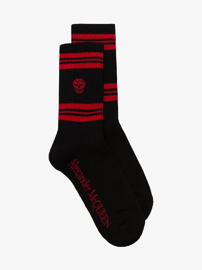 Shop Alexander Mcqueen Black And Red Skull Sport Socks