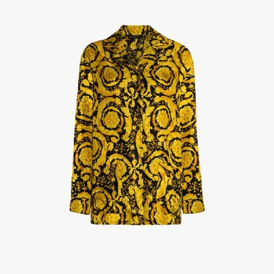 Shop Versace Baroque Print Silk Pyjama Shirt In Black