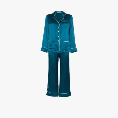 Shop Olivia Von Halle Coco Silk Pyjama Set In Blue