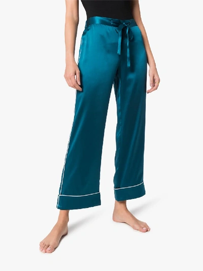 Shop Olivia Von Halle Coco Silk Pyjama Set In Blue