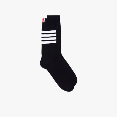Shop Thom Browne Navy Blue 4-bar Stripe Cotton Socks