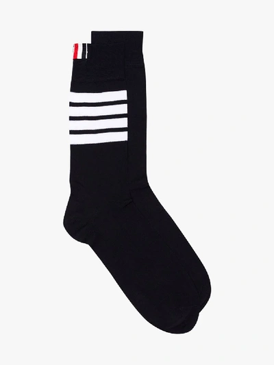 Shop Thom Browne Navy Blue 4-bar Stripe Cotton Socks