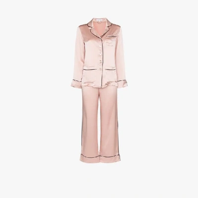 Shop Olivia Von Halle Coco Silk Pyjamas In Pink
