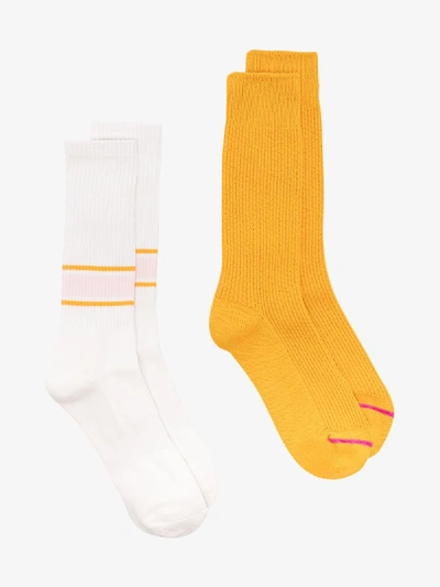 Shop Anonymous Ism Yellow And White Crew Socks Set
