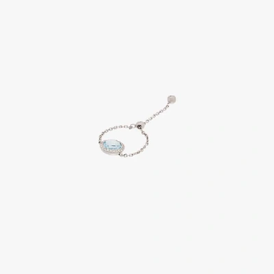 Shop Anissa Kermiche 14k White Gold Circle Topaz Diamond Chain Ring In White Gold Light Blue Top