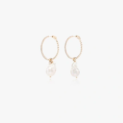 Shop Mateo 14k Yellow Gold Pearl Diamond Hoop Earrings In Metallic