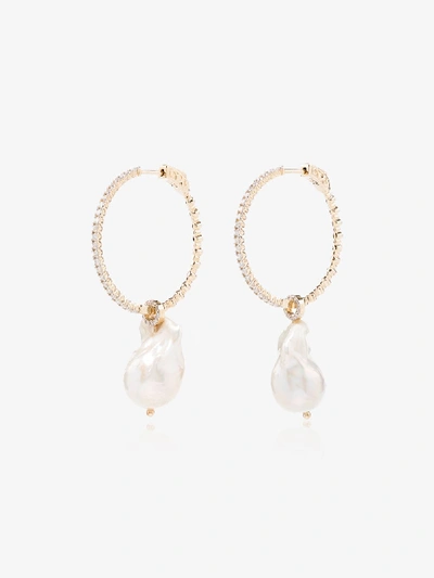 Shop Mateo 14k Yellow Gold Pearl Diamond Hoop Earrings In Metallic