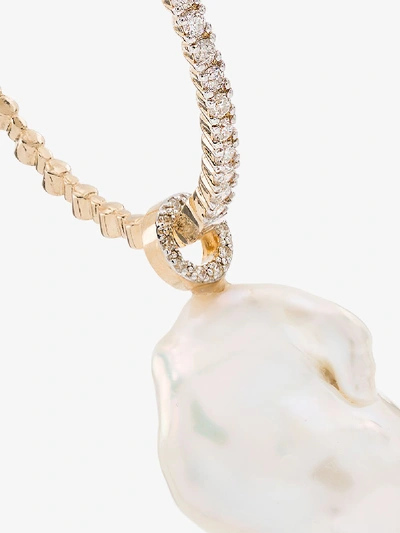 Mateo 14k Yellow Gold Pearl Diamond Hoop Earrings In Metallic