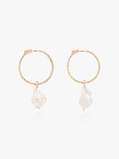 Shop Mateo 14k Yellow Gold Pearl Diamond Hoop Earrings In Metallic