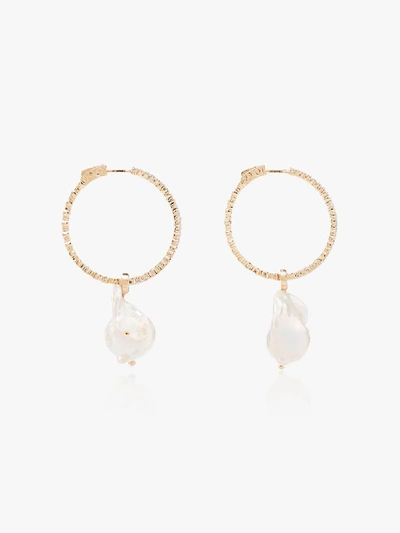Mateo 14k Yellow Gold Pearl Diamond Hoop Earrings In Metallic