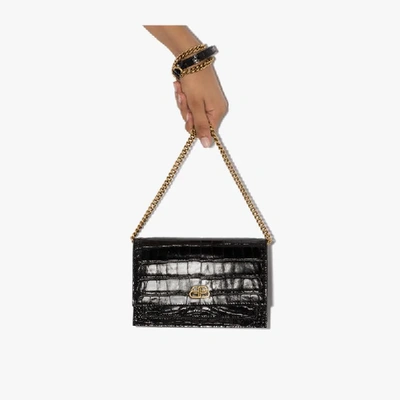 Shop Balenciaga Black Sharp Mock Croc Shoulder Bag
