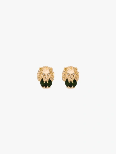 Shop Gucci 18k Yellow Gold Lion Head Diamond Earrings