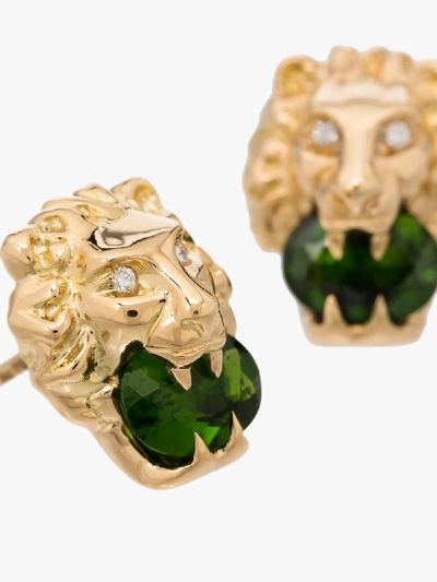 Shop Gucci 18k Yellow Gold Lion Head Diamond Earrings