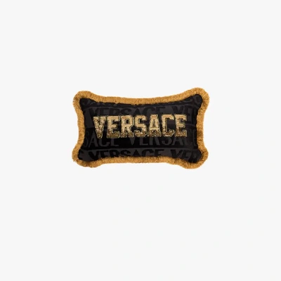 Shop Versace Black Logomania Sequin Cotton Cushion