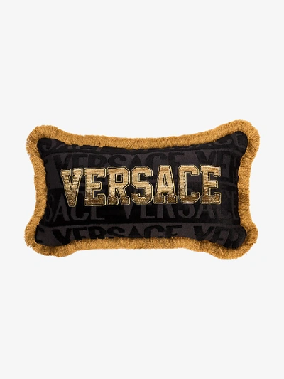 Shop Versace Black Logomania Sequin Cotton Cushion