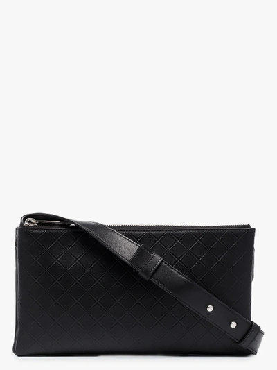 Shop Bottega Veneta Black Embossed Leather Messenger Bag