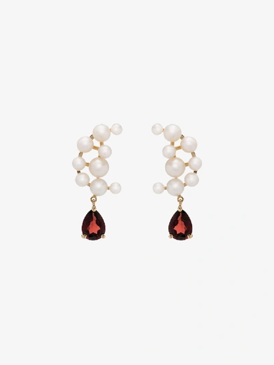 Shop Anissa Kermiche 14k Yellow Gold Blood Sisters Pearl Garnet Drop Earrings