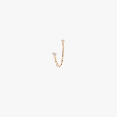 Shop Zoë Chicco 14k Yellow Gold Double Stud Chain Diamond Earring