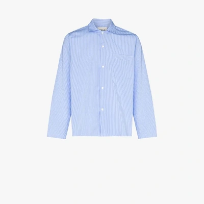Shop Tekla Organic Cotton Striped Pyjama Shirt In Blue