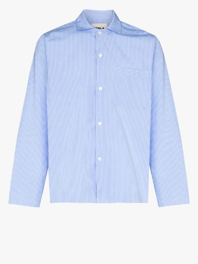 Shop Tekla Organic Cotton Striped Pyjama Shirt In Blue