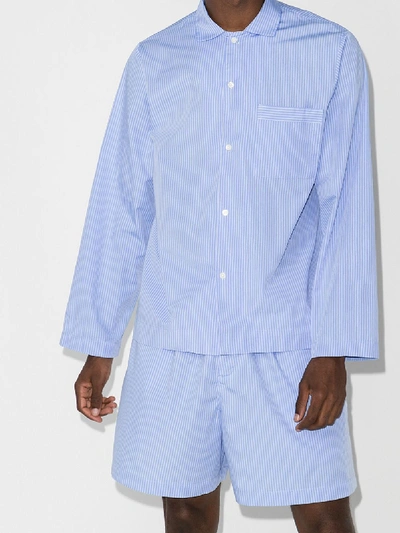 Shop Tekla Organic Cotton Striped Pyjama Shirt In Blue