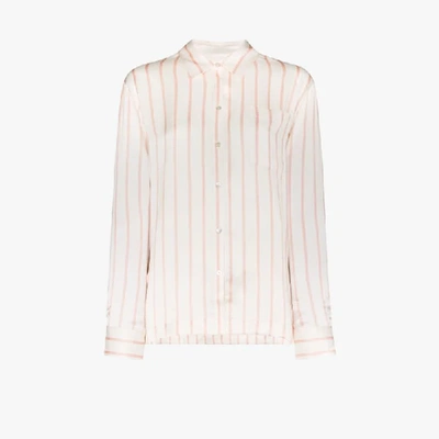 Shop Asceno London Striped Silk Pyjama Top In White