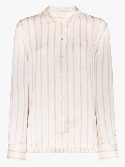 Shop Asceno London Striped Silk Pyjama Top In White