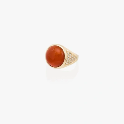 Shop Jacquie Aiche 14k Rose Gold Carnelian Diamond Ring In Orange