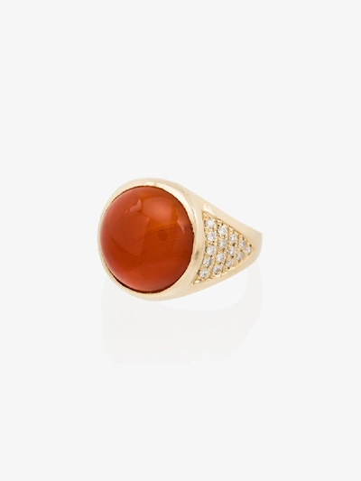 Shop Jacquie Aiche 14k Rose Gold Carnelian Diamond Ring In Orange