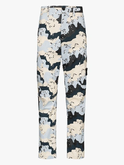 Shop Stone Island Camouflage Cargo Trousers - Men's - Cotton In Blue