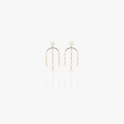Shop Mateo 14k Yellow Gold Crescent Moon Pearl And Diamond Drop Earrings In White Yellow Gold