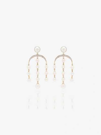 Shop Mateo 14k Yellow Gold Crescent Moon Pearl And Diamond Drop Earrings In White Yellow Gold