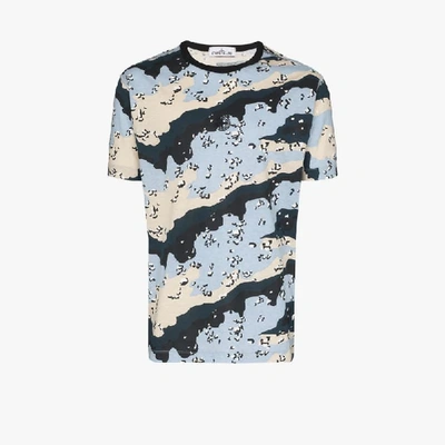 Shop Stone Island Camouflage Compass Cotton T-shirt In Blue