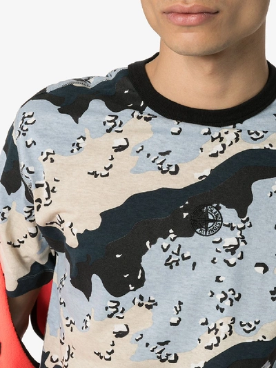 Shop Stone Island Camouflage Compass Cotton T-shirt In Blue