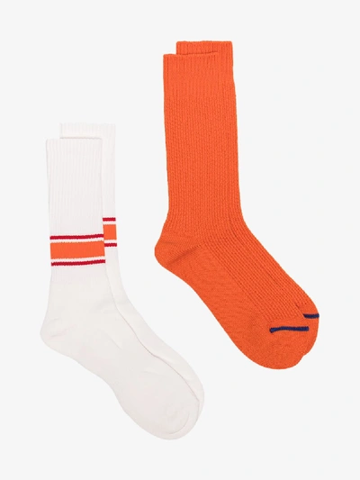 Shop Anonymous Ism Orange And White Crew Socks Set