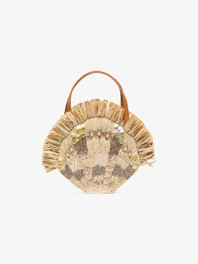 Shop Aranaz Beige Serena Embellished Raffia Mini Bag In Neutrals