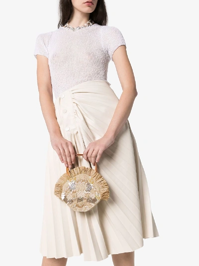 Shop Aranaz Beige Serena Embellished Raffia Mini Bag In Neutrals