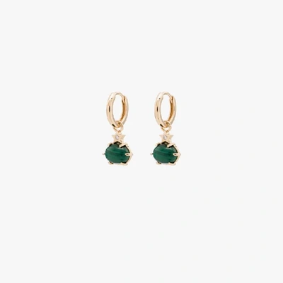 Shop Andrea Fohrman 14k Yellow Gold Cosmo Mini Malachite And Diamond Hoop Earrings