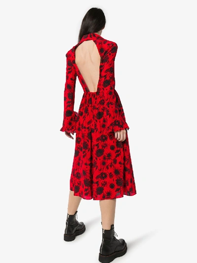 Shop Les Rêveries Open Back Silk Shirt Dress In Red